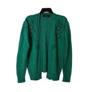 1980’s Joran Cotton Beaded Open Floral Knit Cardigan - P2P 23”